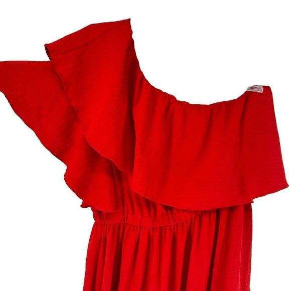 Red One Shoulder Ruffle Dress Size M Zesica High Low Date Night Valentines Sexy - Picture 2 of 7